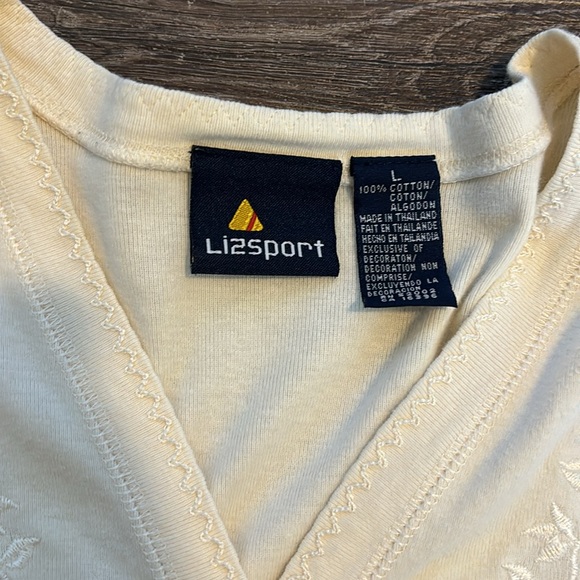 Ivory Vintage Embroidered Lizsport Cardigan Button Down Large Shell Buttons - Picture 2 of 4